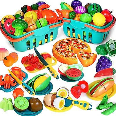 #ad 100 PCS Cutting Play Food Toy for Kids Kitchen Pretend Food Toys $40.55
