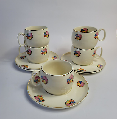 #ad FIVE W.S. George Cavitt Shaw Country Gentlemen Cup and Saucer Sets Colored Fruit $11.96