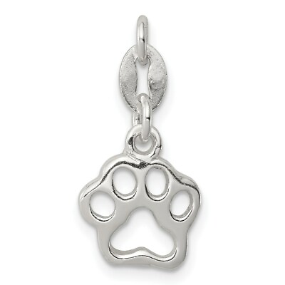 #ad Sterling Silver 925 Polished Cut out Paw Print Charm Pendant $11.37