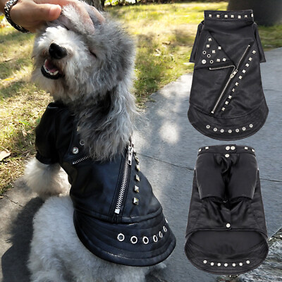 Cool Dog Leather Jacket Black Motorcycle Coat with Studs for Small Medium Dog XL $17.99
