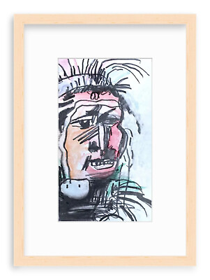#ad Native American Indian Man ORIGINAL ART Drawing Charcoal Pencil Watercolor Paper $125.00