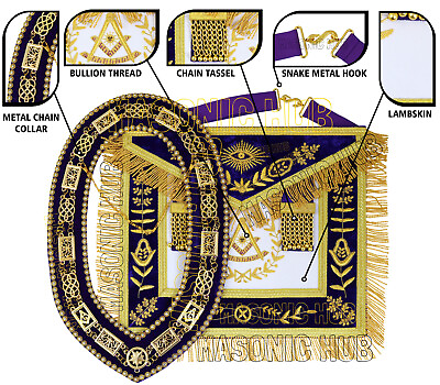 #ad Handcrafted 100% Lambskin Masonic Grand Lodge Past Master Apron amp; Chain Collar $99.99