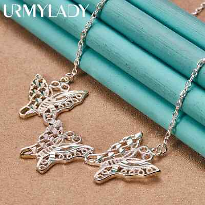 #ad URMYLADY 925 Sterling Silver Butterfly 18Inch Pendant Necklace For Women Jewelry $8.78