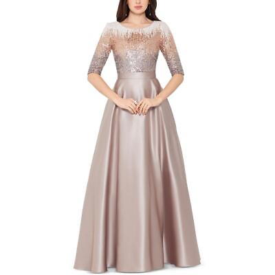 #ad Betsy amp; Adam Womens Brown Satin Sequined Panel Evening Dress Gown 4 BHFO 6141 $60.99