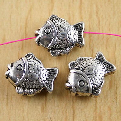 #ad 10pcs Tibetan Silver color 3D Fish design beads h0004 $1.90