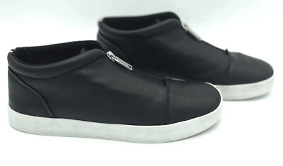 #ad Love Ellen DeGeneres Black Leather Mid Top Sneakers 9 Shoes Zip Close Gardiner $10.39