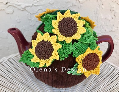 #ad Crochet tea cozy brown cover sunflower tea cosy warmer autumn fall harvest gift $50.00