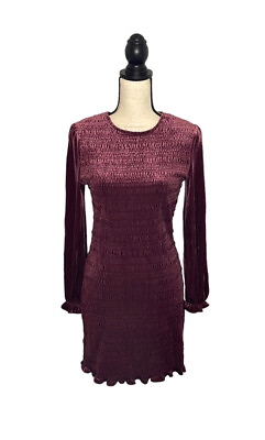 #ad Boutique Maroon Red Wine Velvet Long Sleeve Stretchy Bodycon Dress size Medium $21.99