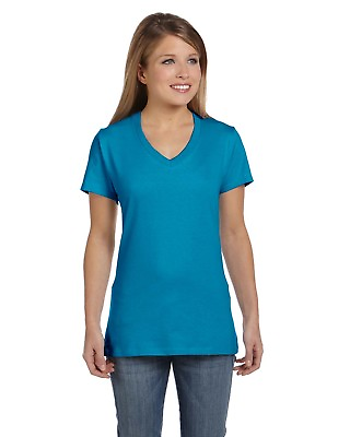 #ad Hanes Womens T Shirt 100% Cotton 4.5 oz Short Sleeve V Neck nano Tee S04V $6.95