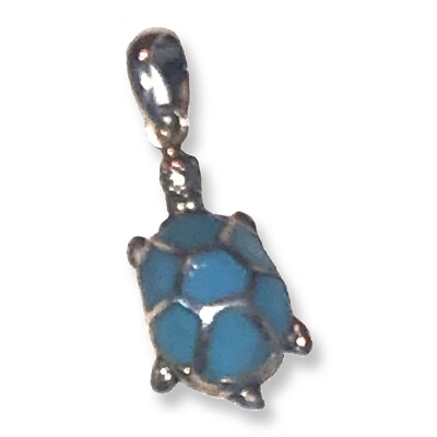 #ad 925 Sterling Silver Turquoise Turtle Pendant $35.00