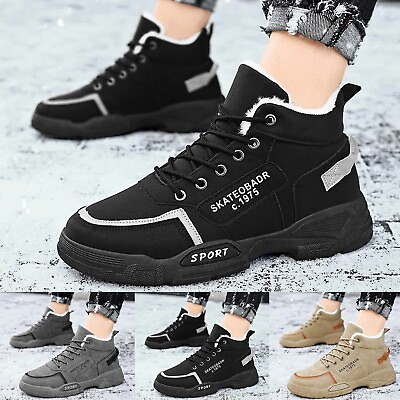 #ad Men#x27;s Shoes Winter Warm Plush Casual Shoes Lace Up Non Slip Flat Shoes Walking $35.99