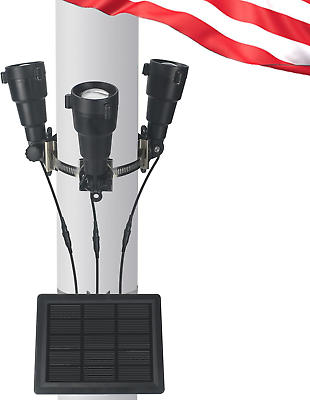 #ad Flag Pole Light Solar 3 Super Spotlights PC Crystal LED Adjustable Metal Clamp $70.83