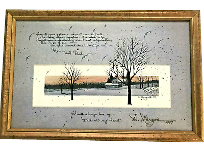 #ad D Morgan Framed Print Signed Winter Home Tree Snow Mom Dad Love 1999 Gallery $89.95
