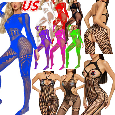 #ad US Womens Sheer See through Fishnet Bodystocking Bodysuit Sexy Babydoll Lingerie $9.29