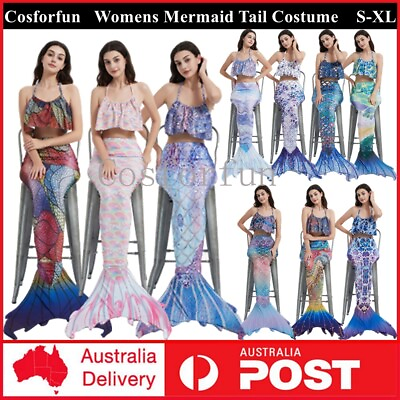 #ad Adults Womens Mermaid Tail Swimming Costume Bikini Set Monofin Swimsuit Swimwear AU $58.79