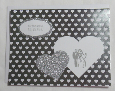 #ad Handmade card White Silver Wedding Mr. amp; Mrs. Heart Foil Glitter w envelope $6.36