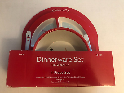 #ad Christmas Children’s Melamine Dinnerware Set Of 4 New Unused $25.99