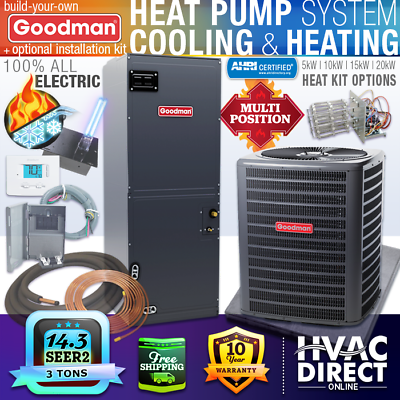 #ad 3 Ton Goodman Heat Pump AC Split System Central Air Conditioner 14.3 SEER2 $3718.30