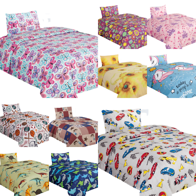 #ad TWIN 3PC BED SHEET PILLOWCASE SET FOR KIDS BOYS GIRLS TODDLERS MANY DESIGNS $15.50