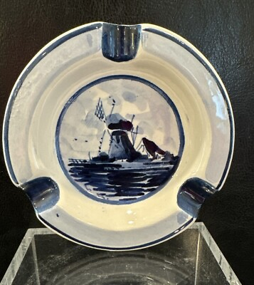 #ad Vintage Delft Ashtray W Windmill Holland 1949 Blue And White Pottery 4” $17.99