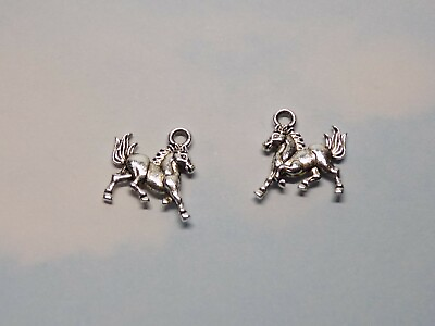 #ad 10pc Lot Running Horse Pony Colt Mini Antique Silver Tone Charms 2 Sided J314 $8.30