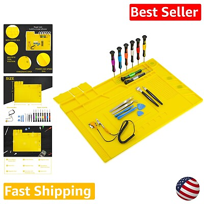 #ad Anti Static Silicone Repair Mat Magnetic Soldering Mat with Tools Kit Yellow $34.19