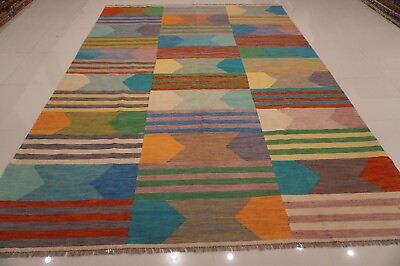 #ad 9x12 Afghan Multicolor Hand woven Abstract Veg dyes Wool Kilim Area Rug $1747.50