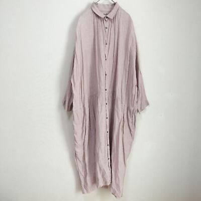 #ad Ichi Antiques Linen Gathered Shirt Dress Dull Pink Loose $246.00