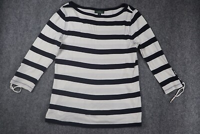 #ad Lauren Jeans Co. Ralph Lauren Womens Women Medium White Blue Stripes 3 4 sleeve $16.99