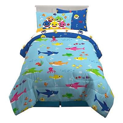#ad #ad New Baby Shark Kids Twin Bedding Sheet Set 4 Pcs with Reversible Comforter $71.95