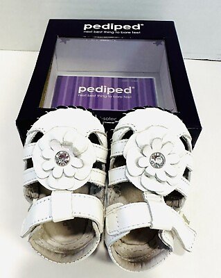 #ad Pediped Girl#x27;s 0 6 Months Emme White Floral Genuine Leather Sandals New in Box $12.60