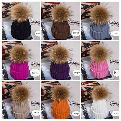 #ad Winter Racoon 2023Hot Women Fur Pom Pom 16Cm Ball Knit Beanie Ski Cap Bobble Hat $9.49