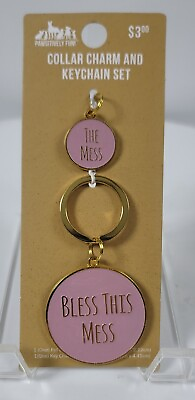 #ad Matching Dog Collar Charm and Key Chain Bless this Mess Pink and Gold $9.99