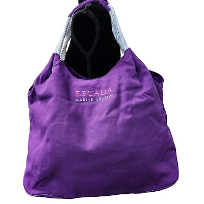 #ad ESCADA Marine Groove Large Tote Bag Purple Handbag Beach Travel $29.99
