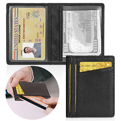 #ad Slim Minimalist Wallet Genuine Leather RFID Blk Front Pocket Wallets Men Womens $7.69