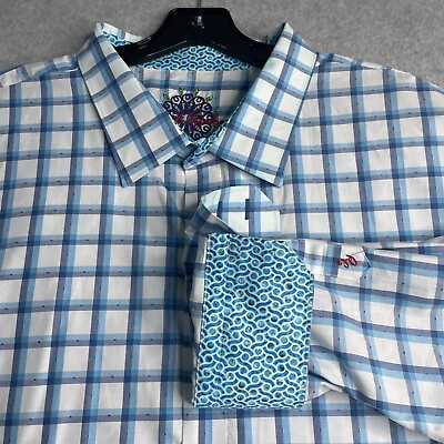 #ad Robert Graham Shirt Men’s 3XL Flip Cuff Long Sleeve Plaid Blue $26.00