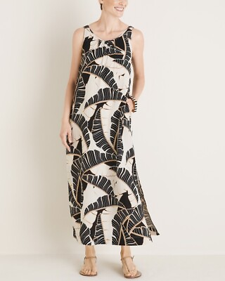 #ad Chicos Palm Print Gauze Maxi Tank Dress Cotton Beach Summer Breathable Size 3x $39.99