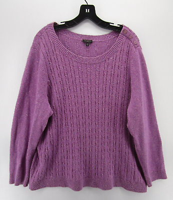 #ad Talbots Sweater Women 2X Plus Purple Pullover Preppy Cable Knit Shoulder Buttons $24.99
