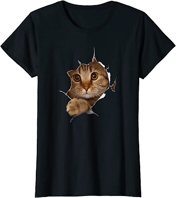 #ad Sweet Kitten Torn Cloth Funny Cat Lover Cat Owner Ladies#x27; Crewneck T Shirt $21.99