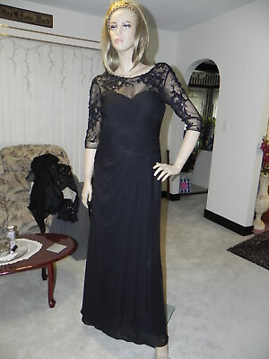 #ad New: Mother of Bride Groom Dress. Black Size 12 Floor length 1 2 Sleeves Chiffon $119.96