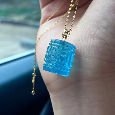 #ad Genuine Natural Blue Aquamarine Gemstone Crystal Shape Design Pendant $275.00