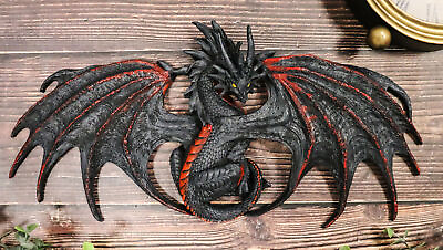 #ad Medieval Fantasy Black Widow Blood Malice Dragon Wall Decor Plaque Figurine $36.99
