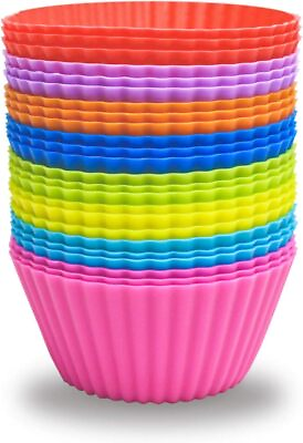 #ad 24 Pack Silicone Baking Cups Reusable Muffin Liners Non Stick Cup Rainbow $10.74