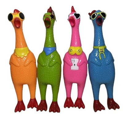 #ad 4 Happy Farm 8.6quot; RUBBER CHICKEN SQUEAK Screaming Sound Squeeze Dog Toy Novelty $19.99