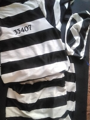 #ad 3 Pc Rubies Costume Lock Me Up Jail Bird Inmate Adult XL Role Play W Hat $45.00