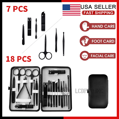 #ad 18 7 Pcs Pedicure Manicure Set Nail Clippers Cleaner Cuticle Grooming Tool Case $11.06