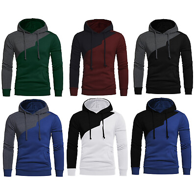 #ad Mens Pullover Contrast Color Hoodie Hooded Sweatshirt With Pocket Tops Fashion $24.69