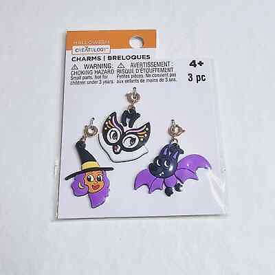 #ad Halloween Pendant Charms 3 Piece Set Bat Witch Mask Clip On Bracelet Necklace $14.98