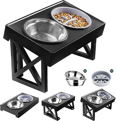 #ad Elevated Dog Bowls 3 Adjustable Heights Raised Pet Bowl Stand Feeder with Slow $36.79