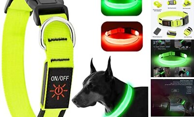 #ad Light Up Dog Collar at Night Led Dog Collar Adjustable Lighted Medium Green $18.08